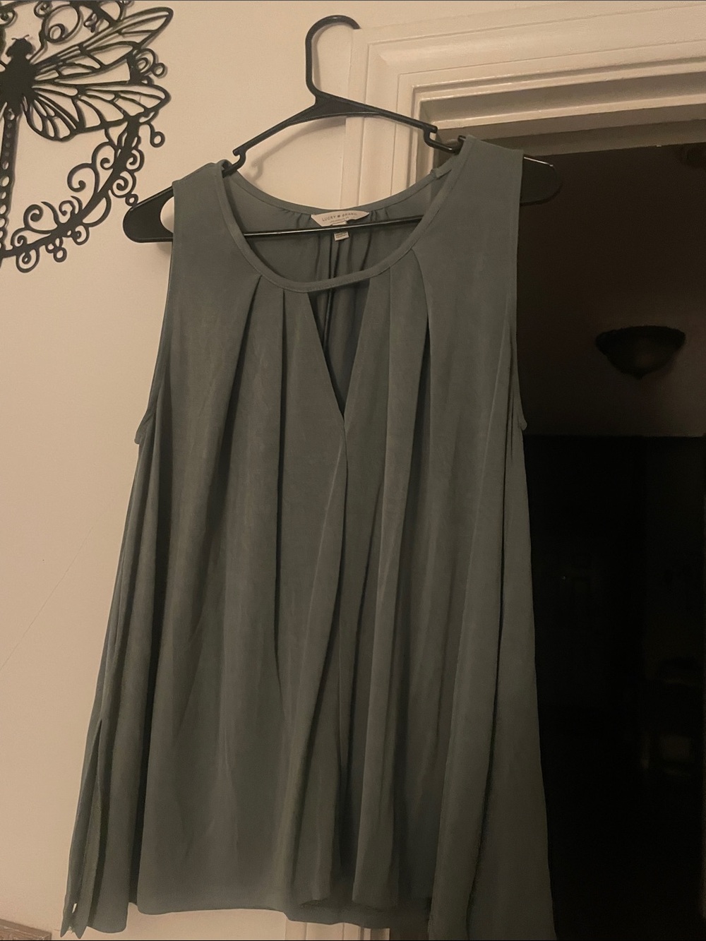 Lucky Brand Slate Green Pleated Sleeveless Tunic